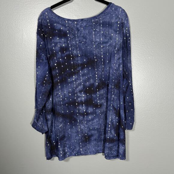 Sami & Jo Women's Blue Boho Sequin Tie Dye Twist Front Top - Size XL - Dopamine - Picture 7 of 7